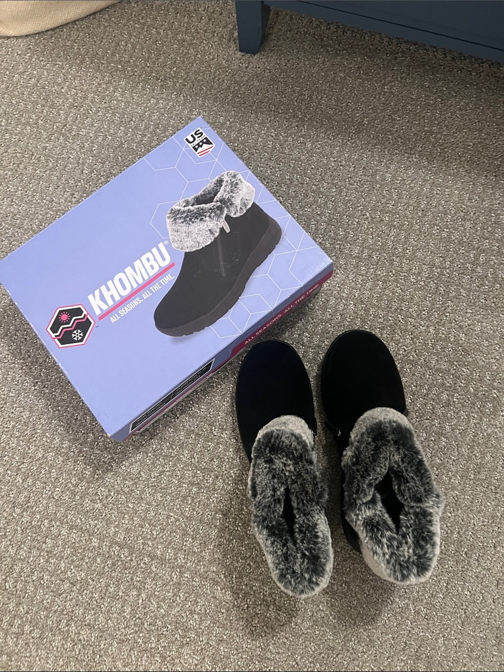 Khombu Black Slip-On Faux Fur Cuff Boots
